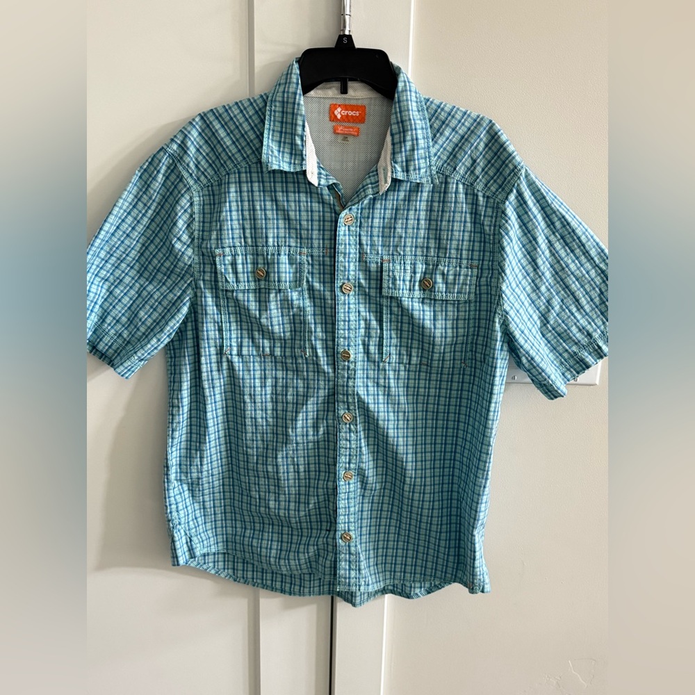 Crocs Mens Shirt‎ Size Large Vented Short Sleeve Button Down Cotton Blend